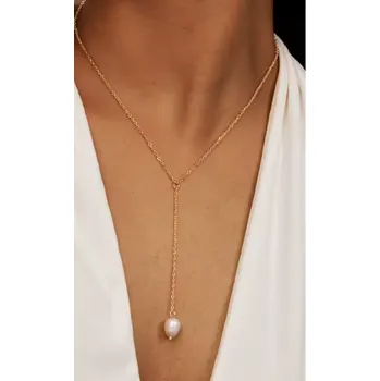 Náhrdelník B-TOP Elegantní zlatý ocelový náhrdelník s dekorativním střapcem a perlou
