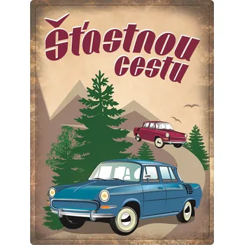 Plechová cedule Nostalgic Art Plechová cedule Šťastnou cestu Škoda 1000 MB 40 x 30 cm