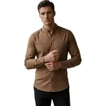 Elegantní pánská košile se stojáčkem slim fit hnědá DX2592 - XXL