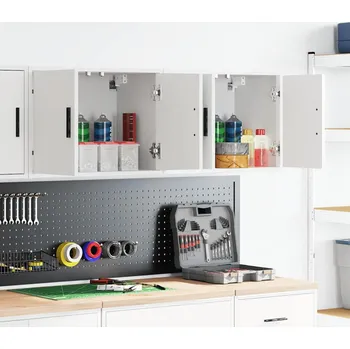 Dílenský stůl Garážové nástěnné skříně 2 ks bílé dřevěné konstrukce - 8721158672773