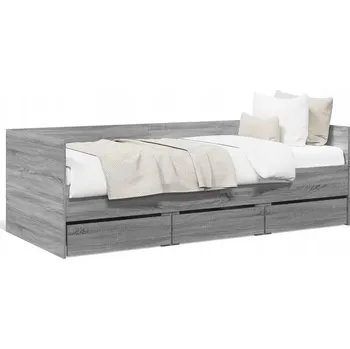 Postel Rozkládací lehátko se zásuvkami šedý dub sonoma 203 x 93 x 65 cm