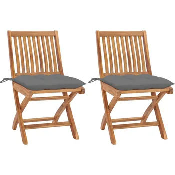 Zahradní židle 2 ks šedé podušky masivní teak - 8720286263730