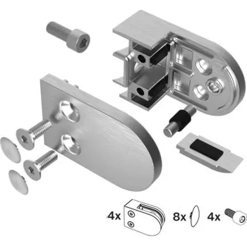 Zábradlí Hahn Steel Držák skla 63x45mm pro plochý podklad, model 25P – SET 4 ks, nerez AISI 304, broušený