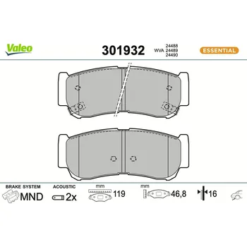 Brzdová destička Sada brzdových destiček, kotoučová brzda VALEO 301932