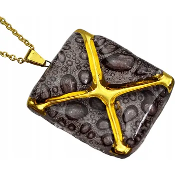 Náhrdelník Hnědý náhrdelník X, ruční výroba, zdobený zlatem