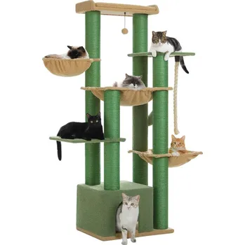 KOČIČÍ STROM - s houpací sítí a škrabadly (7 patrový - 170 cm) Barva: zelená (AMT0268GN-CN)