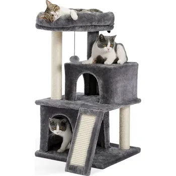 KOČIČÍ STROM - stabilní, 3 patrový (86 cm) Barva: šedá (AMT0140GY-LF)