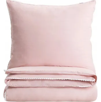 Povlečení Povlečení CHERISH LOVE bavlněné růžové s lemováním ve tvaru srdcí 160x200 + 2*70x80