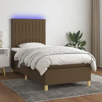 Postel vidaXL Box spring postel s matrací a LED 80 x 200 cm textil [3135551] Barva: tmavě hnědá