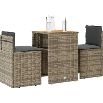 Zahradní sestava 3dílný bistro set s poduškami šedý polyratan - 8721012474246