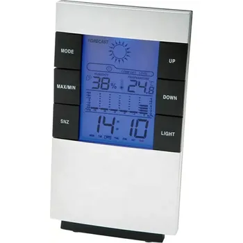 Meteostanice Digitální meteostanice s budíkem a kalendářem, 2,7" LCD, stříbrno‑černá