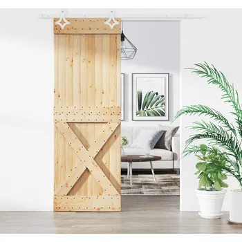 Interiérové dveře Posuvné dveře s kováním 85 x 210 cm masivní borové dřevo - 8721012082267