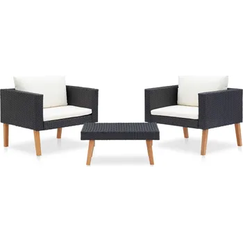 Zahradní sestava 3dílná zahradní sedací souprava s poduškami polyratan černá - 8720286073582