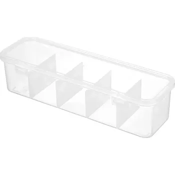 Úložný box Organizer na kabely s víkem a 5 přihrádkami, průhledný
