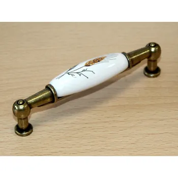 Nábytkové kování 11027 úchyt 96mm staromosaz-porc./klásek