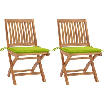 Zahradní židle 2 ks jasně zelené podušky masivní teakové dřevo - 8720286263686