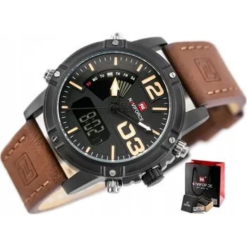 Hodinky Naviforce pánské hodinky strojek Seiko, budík, stopky, kožený řemínek
