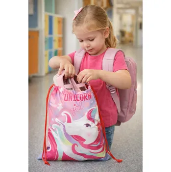 Školní sáček Arditex Pytlík UNICORN - JEDNOROŽEC na svačinu dívčí růžový 26,5x21,5