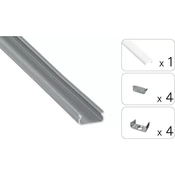 LED lišta Hliníkový LED profil MICRO-UP ECONOMY včetně difuzoru pro led pásky, elox 2m (profil nástěnný včetně difuzoru, 2ks koncovek a 4ks montážích úchytů, na povrch 2m)