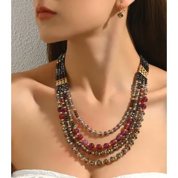 Souprava šperků B-TOP Vintage sada náhrdelníku a náušnic s vícevrstvými skleněnými korálky