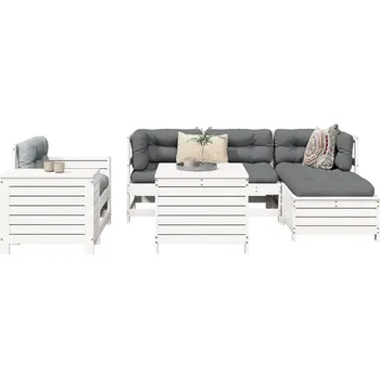 Zahradní sestava 7dílná zahradní sedací souprava bílá masivní borové dřevo - 8721012895003