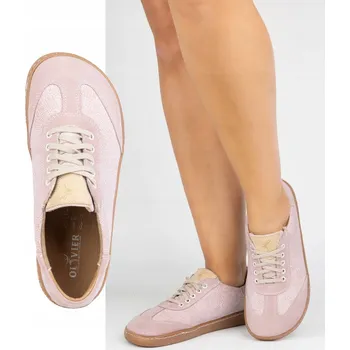 Dámské polobotky Dámské barefoot kožené boty Olivier Eliza, růžové s květinovým vzorem, velikost 41