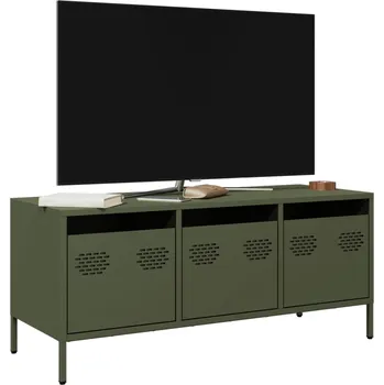 Televizní stolek TV skříňka olivově zelená 101,5 x 39 x 43,5 cm ocel - 8721102929878
