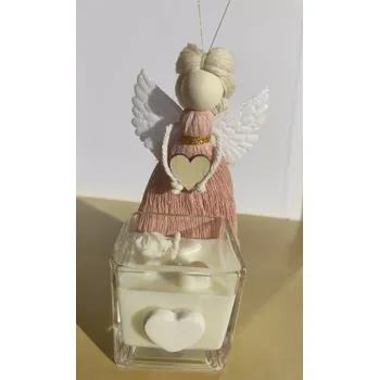 Svíčka Andělka růžová a sojová Svíčka ve skle (Něžný dárek z lásky – andělka & sójová svíčka v jednom harmonickém setu.)