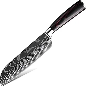 IZMAEL Kuchyňský nůž BL 38108 Santoku/Černá/Hnědá 17 cm