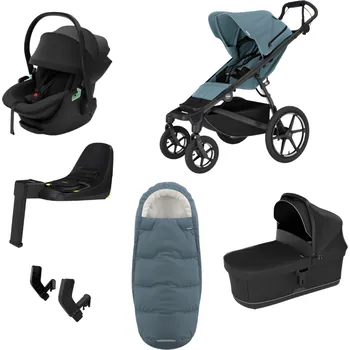 Kočárek THULE Urban Glide 4-wheel Mid Blue magnetická spona + korba Black + autosedačka Maple + báze Alfi + fusak Elements M/L Dark Slate + adaptér MC