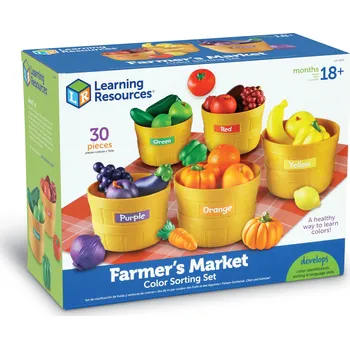 Výuková hračka Learning Resources® Velký farmářský třídící set - barvy, počty a poznávání ovoce a zeleniny - 5 košíků a 25 ks