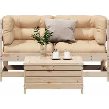 Zahradní sestava 3dílná zahradní sedací souprava s poduškami masivní borovice - 8721012897311