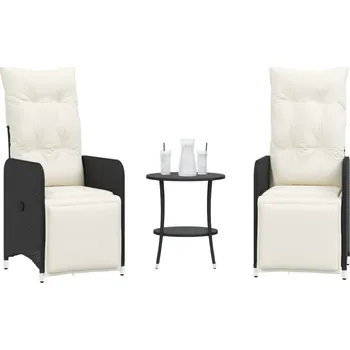 Zahradní sestava Polohovací zahradní křesla 2 ks se stolkem černá polyratan - 8721012333413