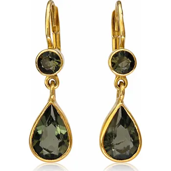 Náušnice Zlaté visací náušnice s vltavíny ve tvaru kapek P20 0077