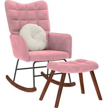 Křeslo Houpací křeslo se stoličkou růžové samet - 8721158362728