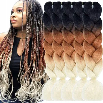 Příčesek Syntetické vlasy na copánky Ombre Černá Hnědá Blond Sada 5 ks #ACM44