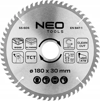 Pilový kotouč Kotouč na pilu, vidiový, 180 x 30 mm, 60 zubů, NEO TOOLS 55-605