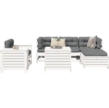 Zahradní sestava 7dílná zahradní sedací souprava bílá masivní borové dřevo - 8721012895041