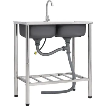 Nerezový dřez Kempingový dřez dvojitý s baterií nerezová ocel - 8720286647868