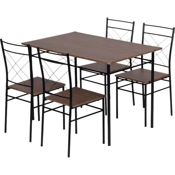 Jídelní židlička ModernHome Jídelní sestava Verona stůl + 4 židle, MDF + ocel, tmavé dřevo