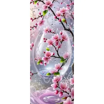 Diamantové malování Diamantové malování - Růžové květy mezi kapkami (100x40)