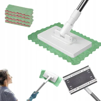 mop Přenosný lehký mop na podlahu s dlouhou rukojetí, plochý mop na mokré i suché čištění