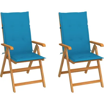Zahradní židle 2 ks s modrými poduškami masivní teak - 8720286263044