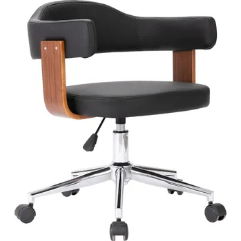 Otočná kancelářská židle černá ohýbané dřevo a umělá kůže - 8720286021170