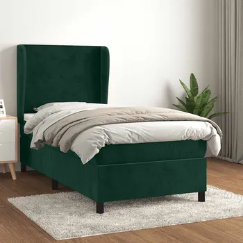 Postel vidaXL Box spring postel s matrací 100x200 cm samet [3129077] Barva: Tmavě zelená