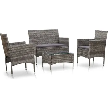 Zahradní sestava 4dílná zahradní sedací souprava s poduškami polyratan šedá - 8719883835914