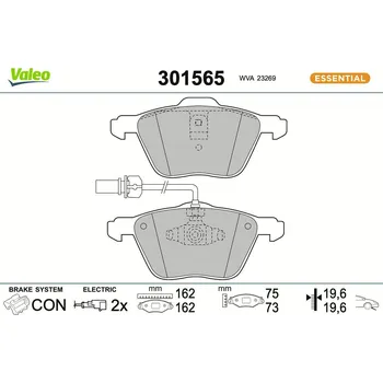 Brzdová destička Sada brzdových destiček, kotoučová brzda VALEO 301565