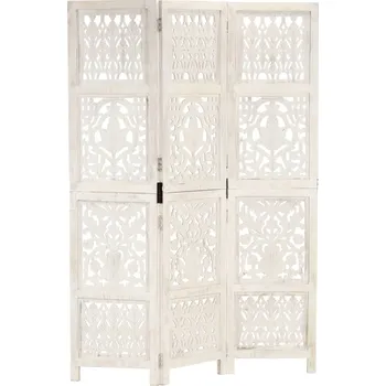 Paraván Ručně vyřezávaný 3dílný paraván bílý 120x165 masivní mangovník - 8719883817972