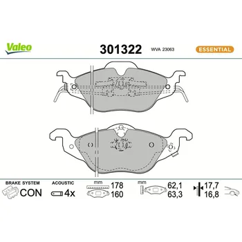 Brzdová destička Sada brzdových destiček, kotoučová brzda VALEO 301322