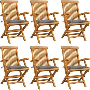 Zahradní sestava Zahradní židle s šedými poduškami 6 ks masivní teak - 8720286264669